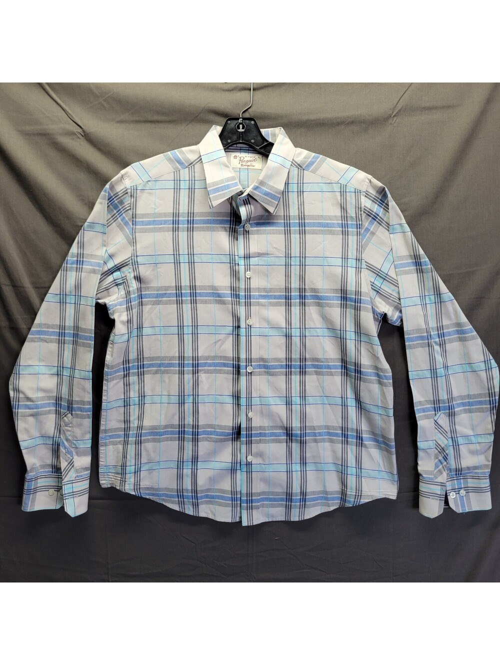 Penguin by Munsingwear Long Sleeve Plaid Blue Button-Up Sz XL